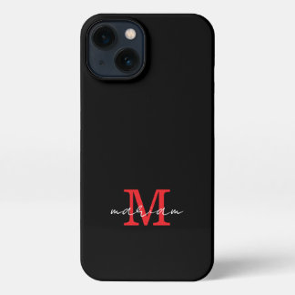 Modern Black Red Personalized Monogram Phone Case iPhone 13 Hoesje