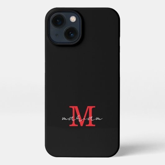 Modern Black Red Personalized Monogram Phone Case iPhone Hoesje (Achterkant)