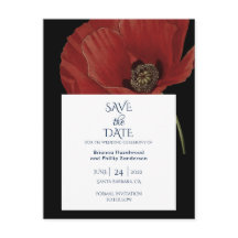 Modern Black Red Poppy Wedding Save the Date