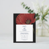 Modern Black Red Poppy Wedding Save the Date Aankondigingskaart (Staand voorkant)