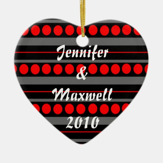 Modern Black Red Stippen Eerste kerstversiering Keramisch Ornament (Voorkant)