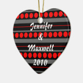 Modern Black Red Stippen Eerste kerstversiering Keramisch Ornament (Links)
