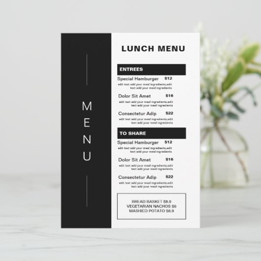Modern Black Restaurant Lunch Menu | Prijslijst (Staand voorkant)