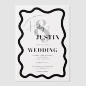 Modern Black Retro Wavy Lijst Chic Wedding Vellum Uitnodigingen (Voorkant)