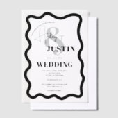 Modern Black Retro Wavy Lijst Chic Wedding Vellum Uitnodigingen (Offset)