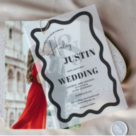 Modern Black Retro Wavy Lijst Chic Wedding Vellum Uitnodigingen