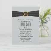 Modern Black Ribbon Silver Law School Afstuderen Kaart (Staand voorkant)