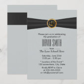 Modern Black Ribbon Silver Law School Afstuderen Kaart (Voorkant / Achterkant)