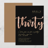 Modern Black & Roos Gold 30th Birthday Invitation Kaart (Voorkant / Achterkant)