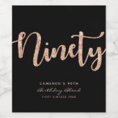 Modern Black Roos Gold 90th Birthday - persoonlijk Wijn Etiket (Enkel label)