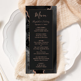 Modern Black Roos Gold Agate Dark Weddenmenu Menu