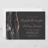 Modern Black Roos Gold Agate Dark Wedding Kaart (Voorkant)