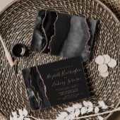 Modern Black Roos Gold Agate Dark Wedding Kaart