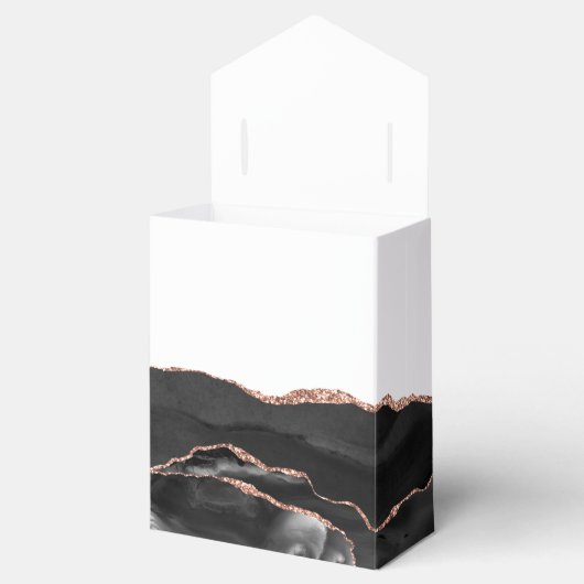 Modern Black Roos Gold Agate Geode Bedankdoosjes (Geopend)