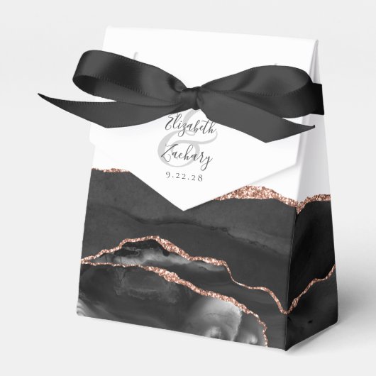 Modern Black Roos Gold Agate Geode Bedankdoosjes (Voorkant Zijde)