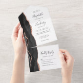 Modern Black Roos Gold Agate Wedding All In One Uitnodiging (Afscheurbaar)