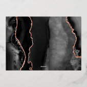 Modern Black Roos Gold Agate Wedding Folie Uitnodiging (Achterkant)