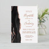 Modern Black Roos Gold Agate Wedding Folie Uitnodiging (Staand Voorkant)