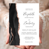 Modern Black Roos Gold Agate Wedding Kaart
