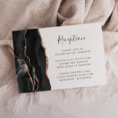 Modern Black Roos Gold Agate Wedding Reception Informatiekaartje