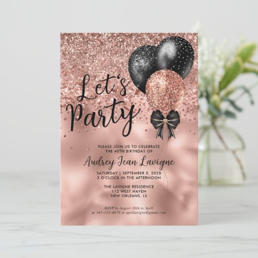 Modern Black Roos Gold ballonfeest Kaart (Staand voorkant)