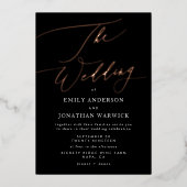 Modern Black Roos Gold Calligraphy Wedding Folie Uitnodiging (Voorkant)