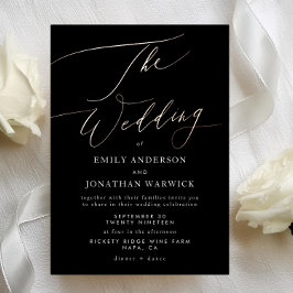 Modern Black Roos Gold Calligraphy Wedding Folie Uitnodiging