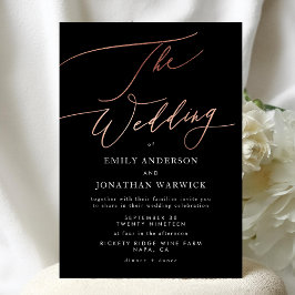 Modern Black Roos Gold Calligraphy Wedding Kaart