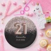 Modern Black Roos Gold Glitter 21 zaterdag Papieren Bordje (Feest)