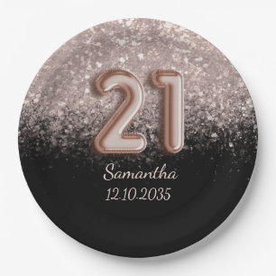 Modern Black Roos Gold Glitter 21 zaterdag Papieren Bordje