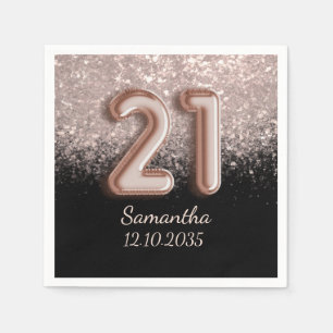Modern Black Roos Gold Glitter 21 zaterdag Servet