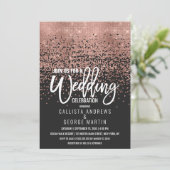 Modern Black Roos Gold Glitter Confetti Wedding Kaart (Staand voorkant)