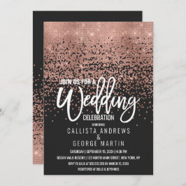 Modern Black Roos Gold Glitter Confetti Wedding Kaart