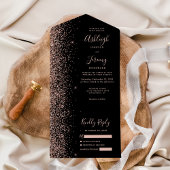 Modern Black Roos Gold Glitter Wedding All In One Uitnodiging