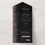 Modern Black Roos Gold Glitter Wedding All In One Uitnodiging (Binnen)