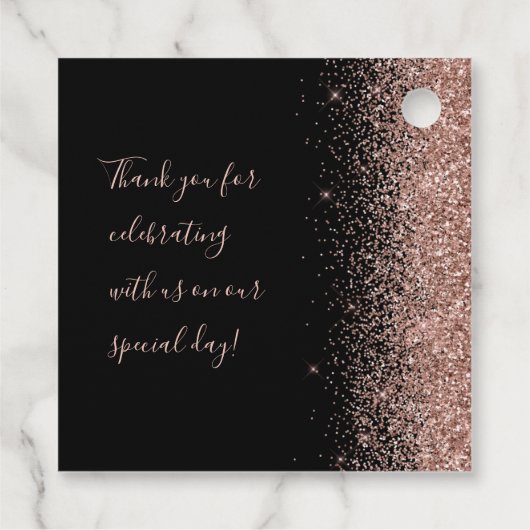 Modern Black Roos Gold Glitter Wedding Bedankjes Labels (Achterkant)