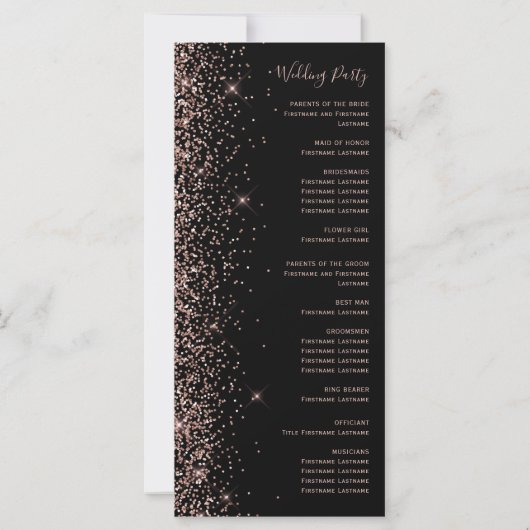 Modern Black Roos Gold Glitter Wedding Program (Achterkant)