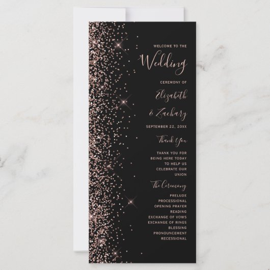 Modern Black Roos Gold Glitter Wedding Program (Voorkant)