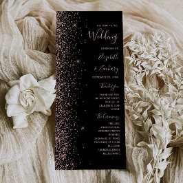 Modern Black Roos Gold Glitter Wedding Program