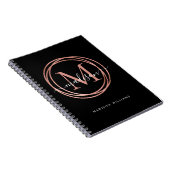 Modern Black Rose Gold Blush Pink Monogram Circle Notitieboek (Rechterzijde)