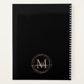 Modern Black Rose Gold Blush Pink Monogram Circle Planner (Achterkant)