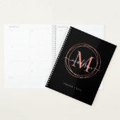 Modern Black Rose Gold Blush Pink Monogram Circle Planner (Display)