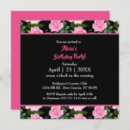 Modern Black Roses Happy Birthday Invitation