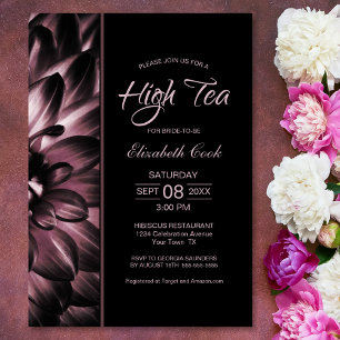 Modern Black Roze Floral High Tea Vrijgezellenfees Kaart