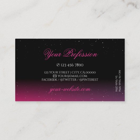 Modern Black Roze Paars Sparkle Diamonds Stijlvol Visitekaartje (Achterkant)