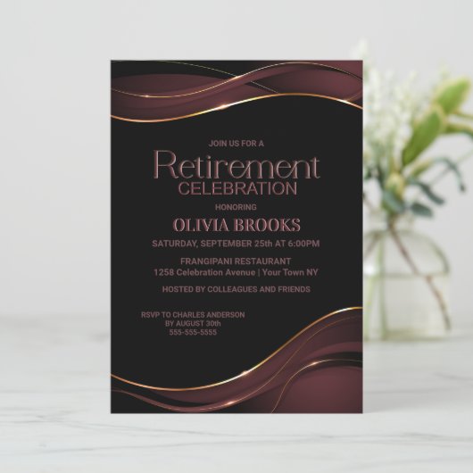 Modern Black Roze Retirement Celebration Kaart (Staand voorkant)