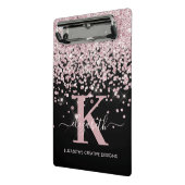Modern Black Roze Rose Gold Glitter Monogramed Mini Klembord (Angled2)