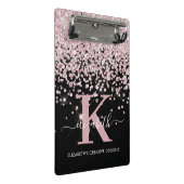 Modern Black Roze Rose Gold Glitter Monogramed Mini Klembord (Schuin)