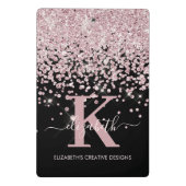 Modern Black Roze Rose Gold Glitter Monogramed Mini Klembord (Achterkant)