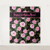 Modern Black Roze Roses Happy Birthday Tapestry Wandkleed (Voorkant)